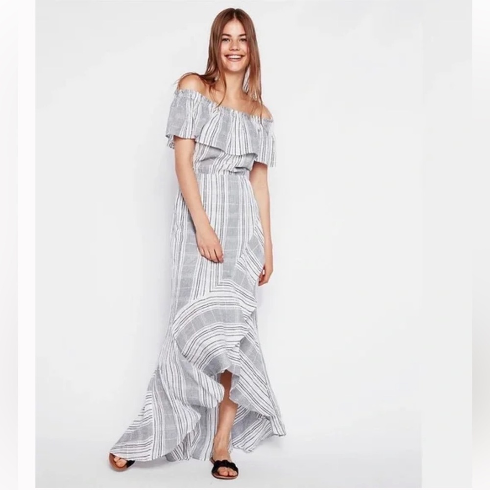 NWT Express Stripped Off the Shoulder Maxi Dress
